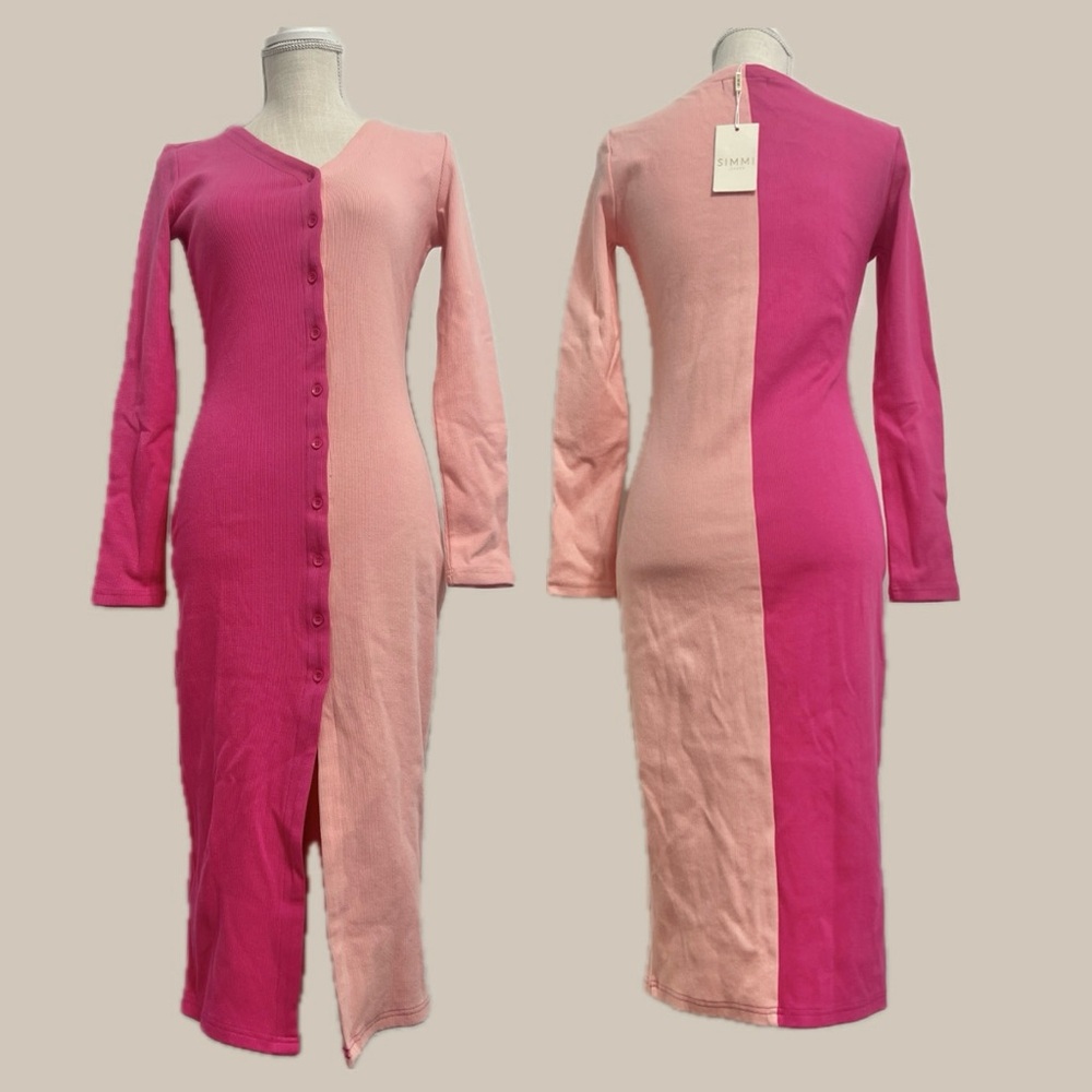 NWT SIMMI London Baby Pink and Hot Pink Long Sleeve Sweater Bodycon Dress